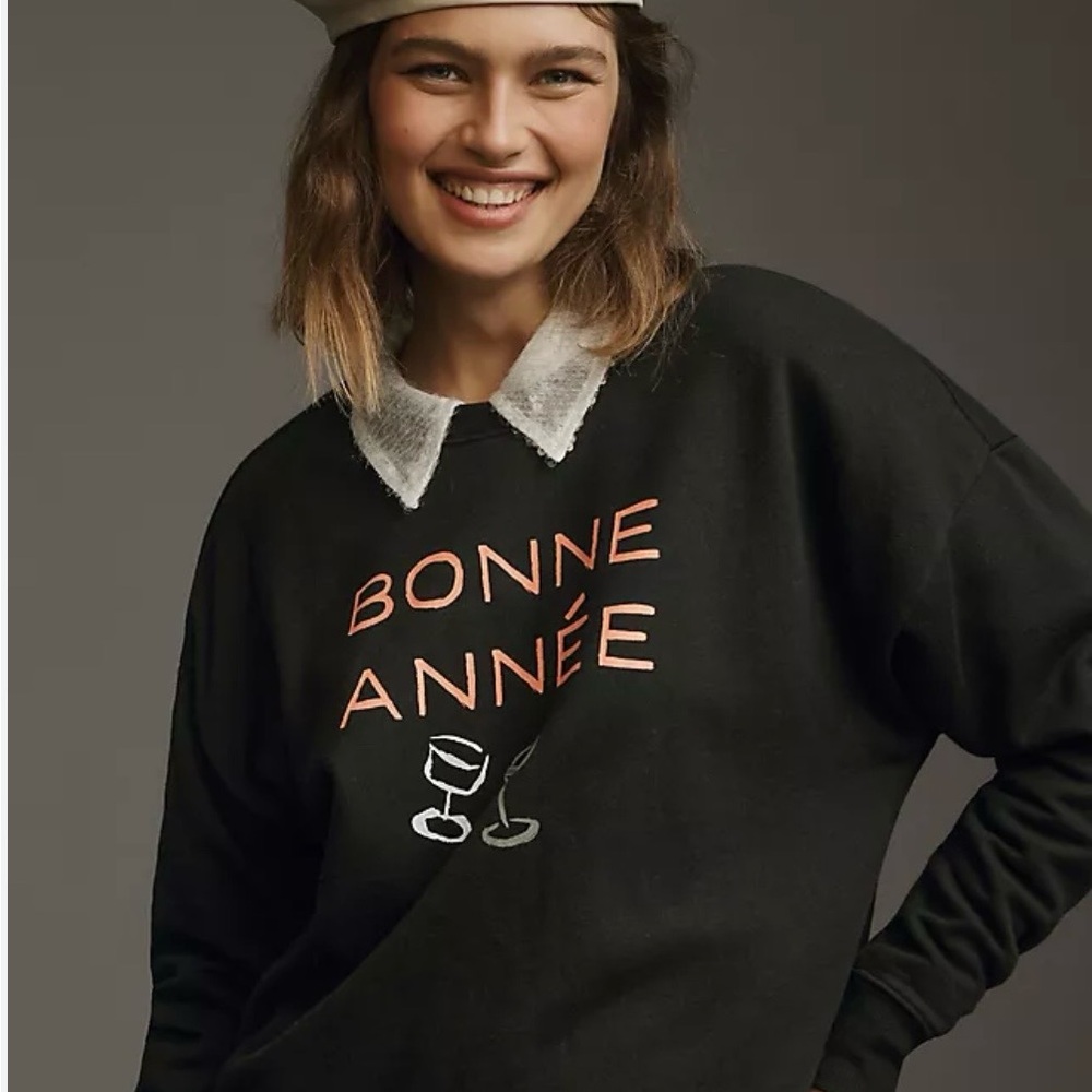 Maeve Black Sweatshirt with Orange and White Accents